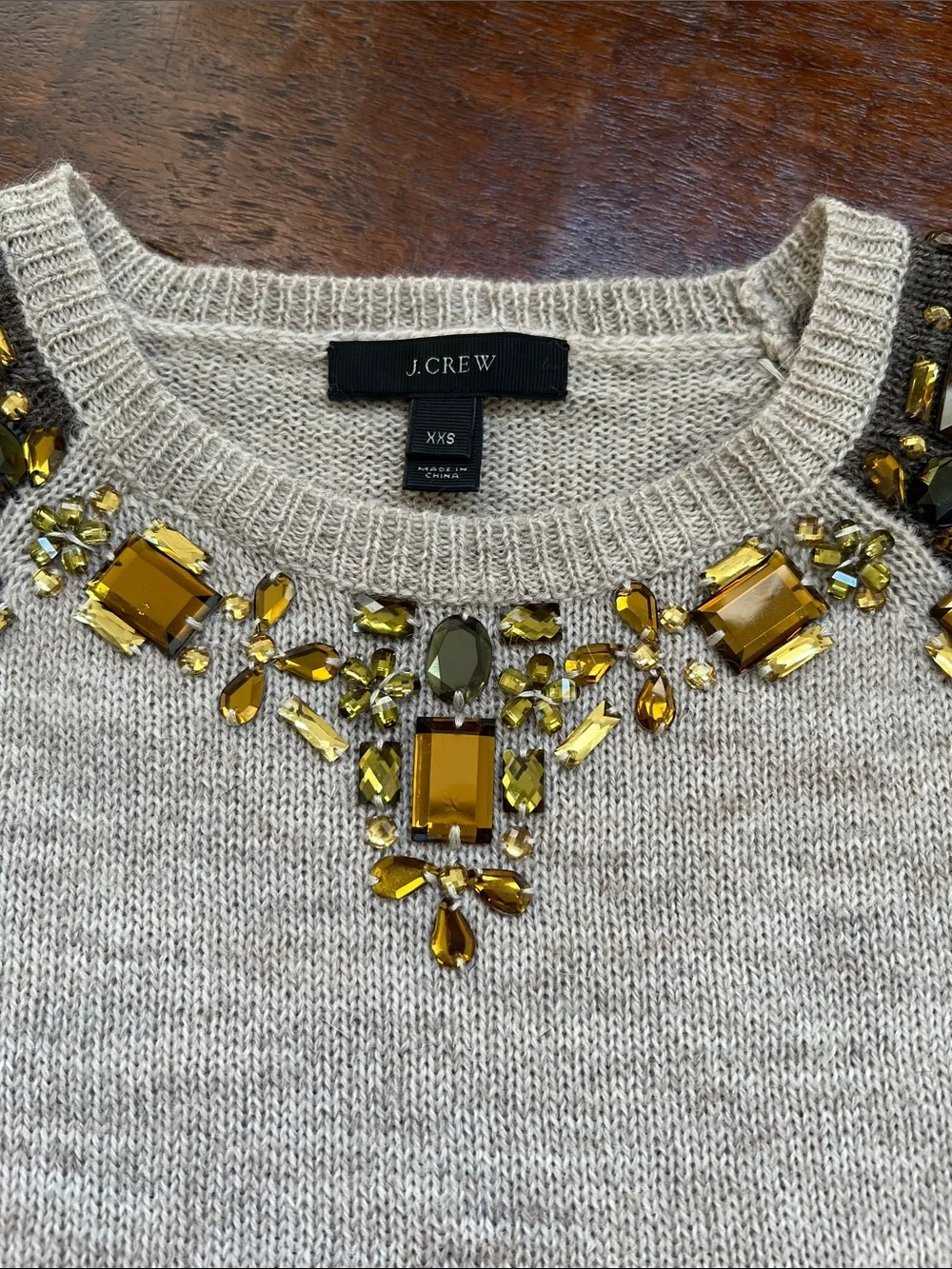 J. Crew Colorblock Jeweled Embellished Short Sleeve Sweater Brown/Tan/Golden XXS